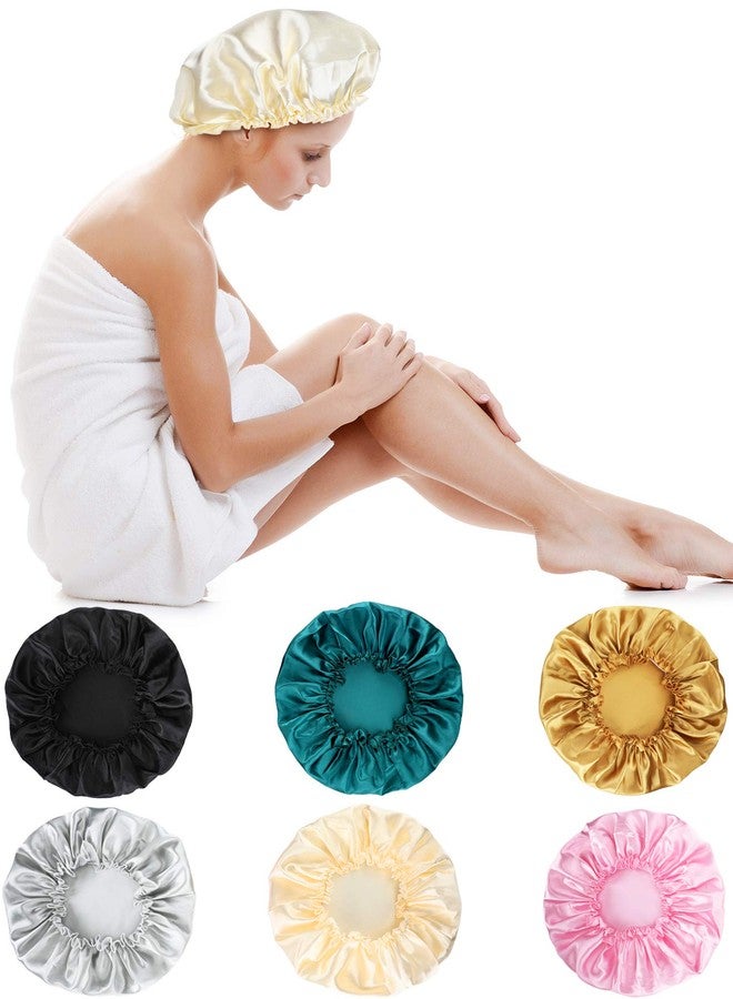 Syhood 6 Pieces Sleep Cap Satin Bonnet Sleeping Hat Soft Elastic Night Hair Cover for Women(Black, Beige, Silver, Gold, Pink, Peacock Blue,Medium) - Image 2